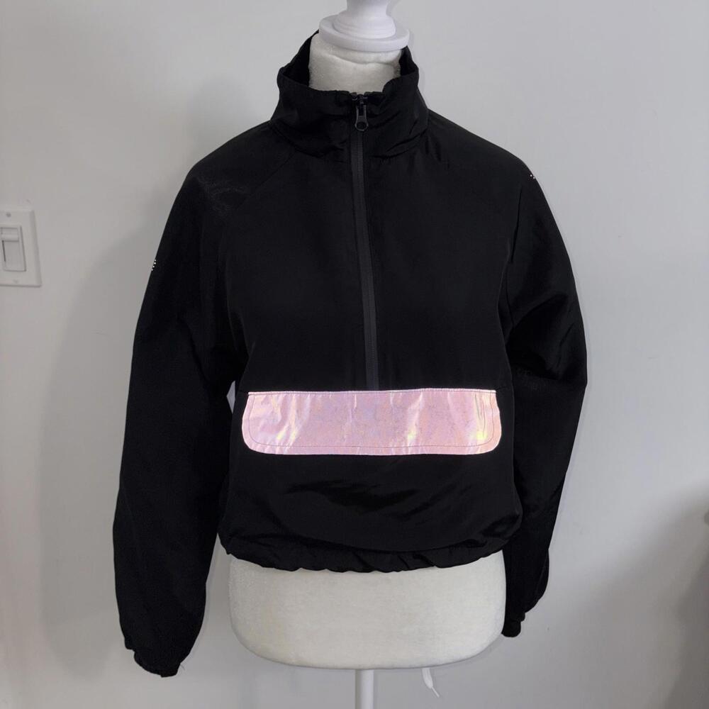 Forever 21 black reflective windbreaker Cropped Jacket
